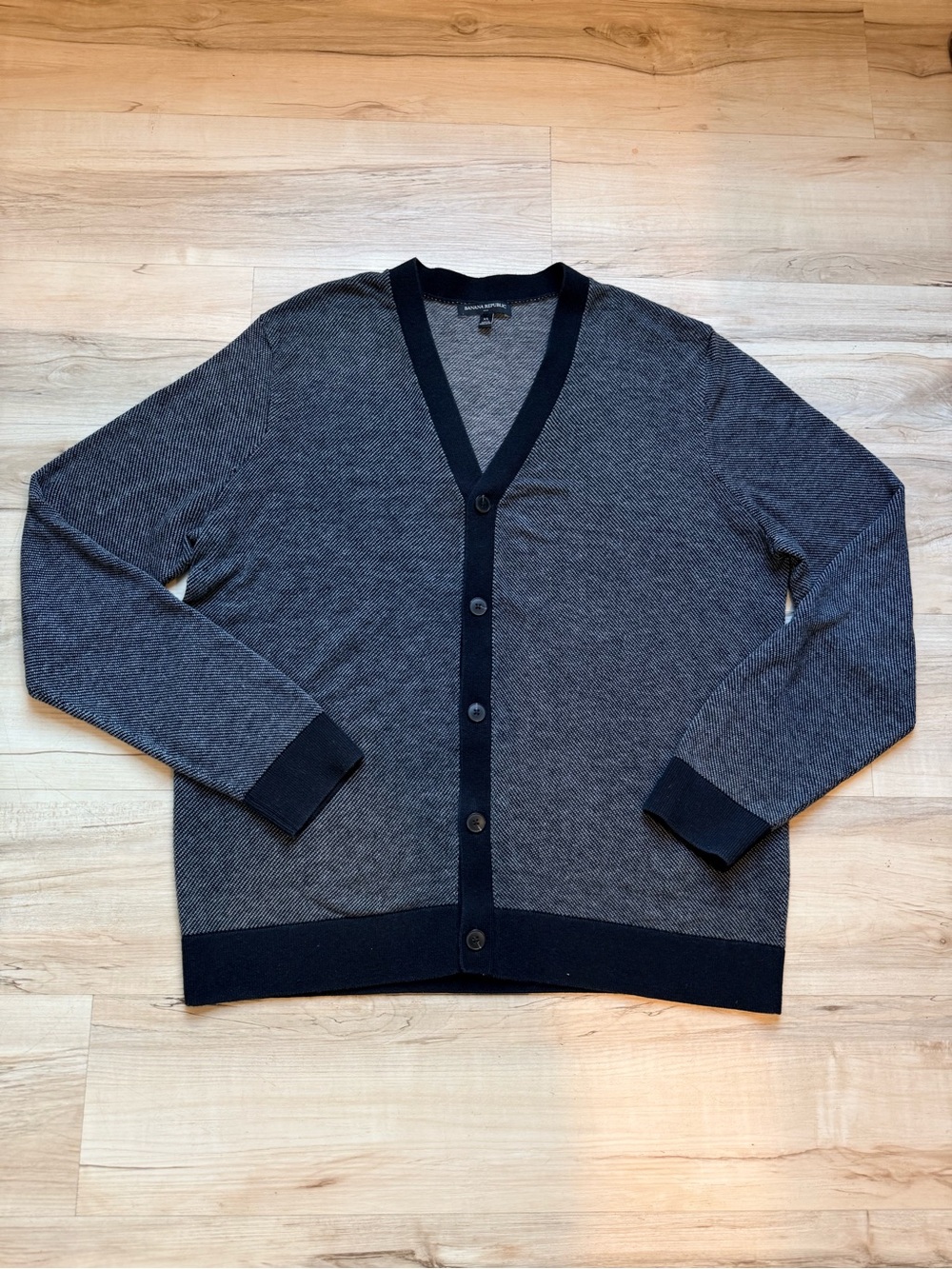 Banana Republic Gray and Black V-Neck Button Cardigan